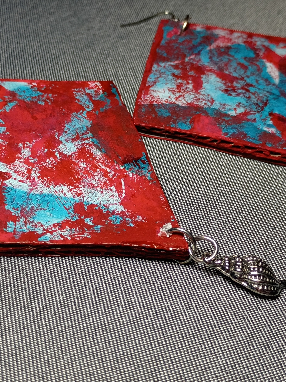 Handmade Red and Turquoise Square Drop Earrings